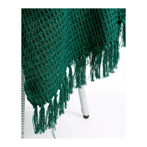 Handmade Bohemian <b>Knitted</b> Cotton Linen <b>Throw</b> Blanket Green Geometric Pattern Fringed Edge Rectangular Decorative All Season Use - Product Image 1