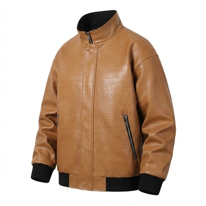 OEM ODM Custom <b>Men's</b> Genuine <b>Leather</b> Bomber <b>Jacket</b> Winter Stand Collar Windproof High Street Casual Fashion <b>Jacket</b> with Custom L - Product Image 2