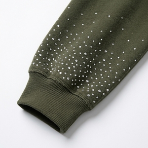 Ensemble de survêtement streetwear pour homme avec strass, sweat à capuche zippé en coton et pantalon de jogging à jambes larges, qualité supérieure - Product Image 6