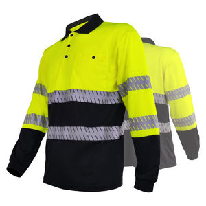 Camiseta polo de trabajo de manga larga con cinta reflectante plateada para hombre, camiseta de seguridad de alta visibilidad para uso en almacenes e industrias. - Product Image 1