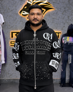 Sweat à capuche zippé surdimensionné pour homme, style vintage, délavé à l'acide, avec strass, impression sérigraphique et patch brodé, US Free Tex Custom Distress Heavyweight - Product Image 2