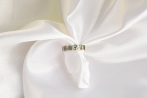 Natural Blue Diamond Polki Sliced & Diamond <b>Ring</b> in Solid 14K Yellow Gold – Brilliant Diamond Halo <b>Statement</b> <b>Ring</b> - Product Image 3