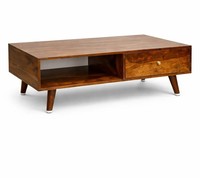 Table basse en bois massif de style mid-century modern avec tiroir |   Meubles de salon artisanaux, écologiques et durables