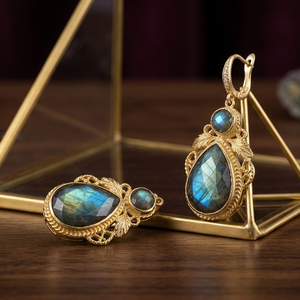 Factory Supply 925 <b>Sterling</b> <b>Silver</b> Natural Labradorite Drop Earrings 18K Gold Plated 5 Inch 16g Round 8mm Pear Shape Wholesale - Product Image 2