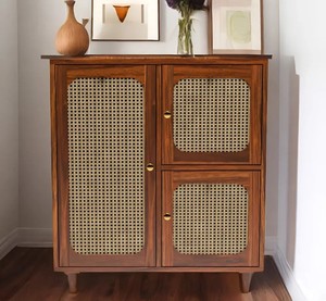 Wholesale Boho Solid Wood Rattan <b>Sideboard</b> 3 Door Cane Buffet Cabinet Mid Century Modern Storage Credenza - Product Image 4
