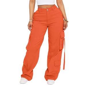 Vaqueros Cargo de Mujer de Cintura Alta con Pierna Ancha y Bolsillos Utilitarios, Pantalones Vaqueros Holgados de Moda Casual Urbana, Ropa Personalizada - Product Image 1