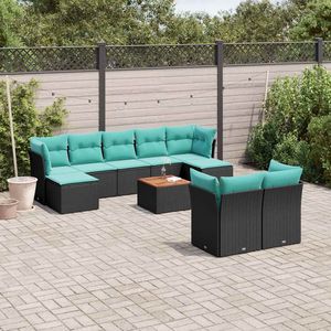Set Divano da Esterno in Polyrattan Nero da 10 Pezzi con Cuscini e Soluzione di Stoccaggio Pratica - Product Image 1
