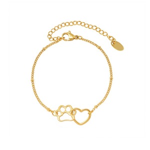 Pulsera de Cadena con Corazón y Pata de Gato, Chapada en Oro, de Acero Inoxidable, Venta al Por Mayor, Bajo MOQ - Product Image 4