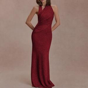 Vestido maxi ajustado sin espalda para mujer, vestido maxi rojo intenso ajustado al cuerpo para la noche, vestido de fiesta sin espalda para mujer, vestido de cóctel - Product Image 5