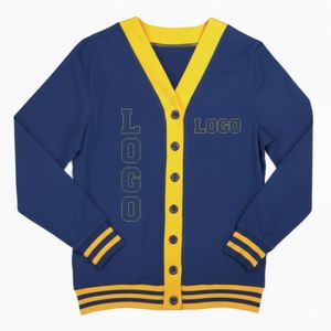 Cardigan en tricot décontracté pour femme, style universitaire, boutonné sur le devant, avec bordure contrastante, coupe ample, motif géométrique, pull tricoté - Product Image 1