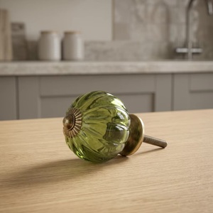 Green Crystal Round Cabinet <b>Knob</b> with <b>Brass</b> Base Modern Style Beads Art CRK 101 for Kitchen Drawer Door Handle - Product Image 2