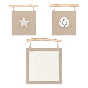 Juego de 3 piezas de arte de pared costero con tela beige, varilla de madera flotante, estrella de mar y dólar de arena - Product Image 3