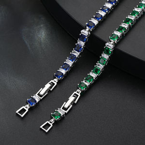 Bracelet tennis carré vert plaqué or délicat pour femme, bracelet en cristal, bijou à maillons, cadeau très prisé - Product Image 5