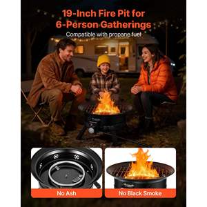 19-Inch <b>Portable</b> <b>Gas</b> <b>Fire</b> Pit 53,000 BTU Propane Adjustable Flame Folding Legs Black Outdoor Grill Grate Lava Rocks for Patio - Product Image 2