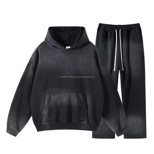 Conjunto personalizado Vintage para correr, Jersey lavado ácido, chándal, Sudadera con capucha y pantalones de chándal acampanados de pierna recta para hombres - Product Image 5