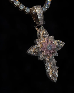 Colgante de Cruz Floral de Plata de Ley 925 con Moissanita Rosa, Estilo Diamante, Iced Out, Hip Hop, Colgante Religioso de Declaración - Product Image 4