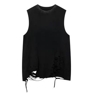 เสื้อกล้ามคอกลมคุณภาพสูง ระบายอากาศได้ดี แห้งเร็ว สไตล์สตรีทแวร์ ดีไซน์ขาดๆ แบบขายส่ง เสื้อยืดลำลองผู้ชาย ผ้าโพลีเอสเตอร์ยืดหยุ่น ทอแบบริบ - Product Image 5