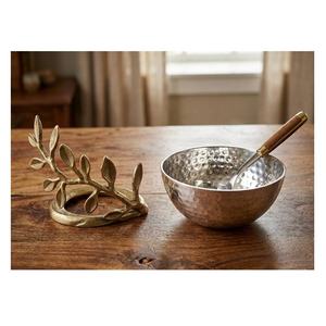 Tazón Moderno de Aluminio Pulido Blanco y Dorado con Base en Forma de Hoja, Tazón para Servir Ensaladas, para el Hogar, Hotel, Mesa de Comedor, Decoración de Cocina - Product Image 2