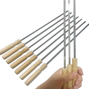 10pcs 16IN Premium Stainless Steel Kabob Skewers with Wooden Handles Insulated Reusable <b>BBQ</b> Tools - Product Image 1