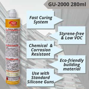 Ancrage chimique Vinylester GU-2000 280ml – Haute performance, durcissement rapide, résistant aux acides et aux alcalis, pour pistolet à silicone standard - Product Image 3