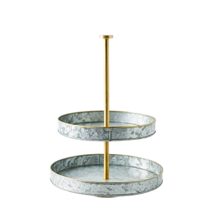 Présentoir à gâteaux en fer forgé artisanal à 2 niveaux avec poignée en bois, finition or antique, plateau de service en métal pour desserts et événements - Product Image 5