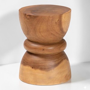 Taburete de madera maciza de Suar hecho a mano, mesa auxiliar de madera de Monkey Pod seca al horno, mesa auxiliar redonda con forma de reloj de arena para sala de estar - Product Image 1