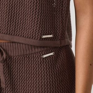 <b>Womens</b> Knit <b>Trousers</b> Chocolate Brown Wide Leg <b>Beach</b> Pants High Waist Drawstring Summer Resort Wear Bottoms - Product Image 5