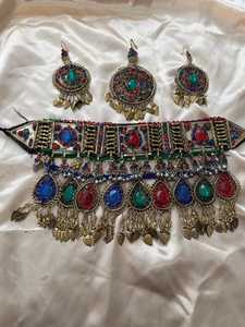 Ensemble de bijoux de mariage afghans vintage sur mesure, fabrication directe, collier et boucles d'oreilles afghans pour femmes adultes. - Product Image 3