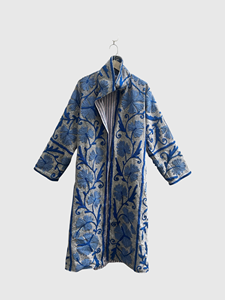 Veste longue élégante en coton pour femmes grandes tailles, col mandarin, manches longues, motif floral brodé à la main, vêtements d'automne - Product Image 1