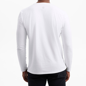 เสื้อยืดคอกลมลำลองผู้ชาย ผ้าฝ้าย 100% เนื้อหนา แขนยาว 230gsm สกรีนโลโก้ได้ ไซส์ใหญ่ ความยาวสั้น ผ้าเจอร์ซีย์สีพื้น - Product Image 2
