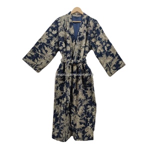 Hecho a mano de algodón indio Maxi vestido Floral impreso estilo Kantha Kimono Premium Albornoz ropa de dormir térmica al por mayor primavera - Product Image 1