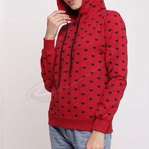 Women Red Hoodie With <b>Black</b> <b>Heart</b> Print Full Sleeve Casual Knitted Sweatshirt 100% Cotton Autumn Wear - Product Image 1