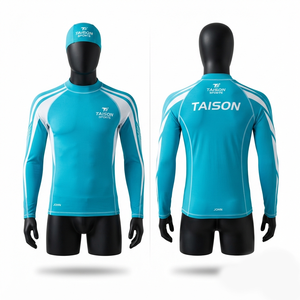 Maillot de bain en jersey polyester élasthanne 180g de qualité supérieure, écologique, séchage rapide, anti-UV, col turquoise, panneaux raglan blancs, transfert thermique - Product Image 1