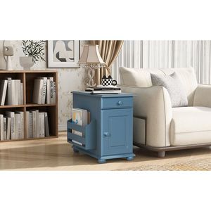 U-Can Vintage End Table Flip Top Multifuncional Un cajón Puertos USB Portavasos Estantería Sofá Mesa para sala de estar pequeña - Product Image 4