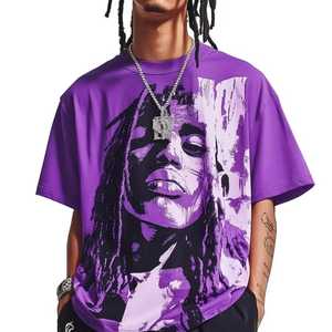 T-shirt <span class=keywords><strong>Homme</strong></span> Oversize Violet à Manches Courtes Col Rond avec Imprimé Photo Dreads, Style Urbain, Tissu Jersey, Sérigraphie - Product Image 1
