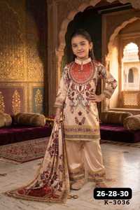 Salwar Kameez Tradicional para Niñas, Algodón con Estampado Floral, Corte Holgado, Largo hasta el Tobillo, K-3030, India Pakistán, Ropa Casual - Product Image 2