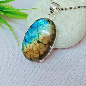 Colgante de Labradorita, Plata de Ley 925, Hecho a Mano, Gema Natural de Fuego Azul, Collar para Mujer, Regalo, Joyería - Product Image 2