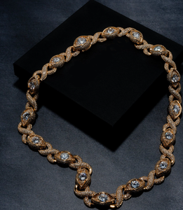Collar de Moissanita Chapado en Oro, Estilo Hip Hop, Cadena de Eslabones Ovalados con Incrustaciones de Diamantes de Imitación, Joyería de Lujo Moderna para Mujer - Product Image 1