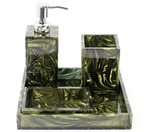 Modern Resin Bathroom Set Four-Piece Rectangle Soap <b>Dispenser</b> Toothbrush Holder Tray Easy To Clean - Product Image 5