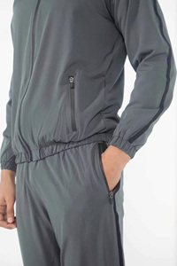 Men's Gray Tracksuit Set Stand Collar Full Sleeve Quick Dry Breathable Fleece Drawstring Closure Casual Sport Wear Two Piece - Product Image 6