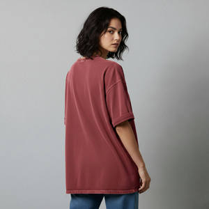 Nouveau t-shirt pour femme, col rond, couleur bordeaux, coupe ample, jersey de coton, logo imprimé, manches courtes, toutes saisons - Product Image 3
