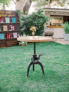 <b>Reclaimed</b> <b>Wood</b> Industrial Adjustable Height <b>Table</b> Rustic Round Cocktail Coffee <b>Table</b> with Metal Base for Wedding Event - Product Image 3