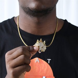 Collar con Colgante de Cabeza de Lobo Chapado en Oro, Estilo Hip Hop, con Cristales Microincrustados, Amuleto de Animal, Joyería - Product Image 3