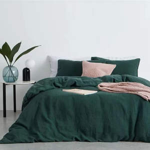 Juego de Funda Nórdica Verde Bosque 100% Algodón Lavado con Cierre de Botones y Dos Fundas de Almohada para Uso Doméstico y Hotelero - Product Image 1