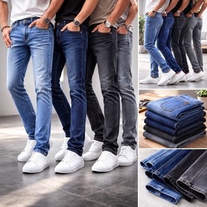 Jeans en denim extensible pour hommes, personnalisés OEM, de haute qualité, en coton épais, coupe classique, jambe droite, taille mi-haute - Product Image 3