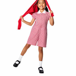 High Quality Girls Primary School 2025 Latest Design Soft Comfortable Gingham <b>Checked</b> Summer Dress Wholesale Polyester/Cotton - Product Image 1
