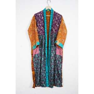 Robe longue kimono en soie indienne pour femme, col en V, fermeture à cordon, tenue de nuit, robe de demoiselle d'honneur, robe de maternité, peignoir bohème - Product Image 4