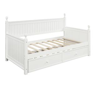 Letto singolo in legno bianco con letto estraibile per bambini - Product Image 3
