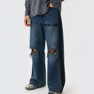Men Denim Jeans <b>Pant</b> New Arrival Baggy Jeans Casual Wear Straight Hot Trends-Men's Washed Distressed Wide Leg Jeans OEM Service - Product Image 1