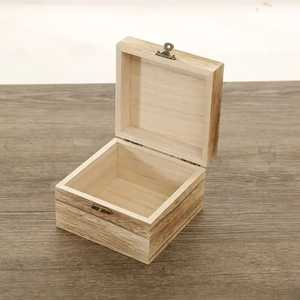 Natural Wooden Storage <b>Box</b> Vintage Metal Latch Square Keepsake Jewelry Case Lidded Desktop <b>Trinket</b> Organizer <b>Box</b> - Product Image 6